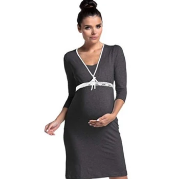 Porodniški Čipke Globoko V-neck Dojenje Nightgown Nosečnice, Doječe Obleko Sleepshirts Porodniškega Moda Sleepwear