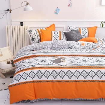 Posteljnina nabor rjuhe kritje sivi in oranžni geometrijske oblike posteljnina nabor ravno list prevleke&rjuhe kritje posteljo določi Modni nova