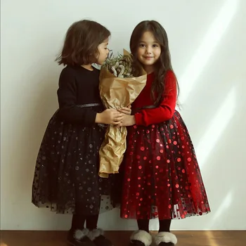 Pozimi Princesa Dekleta Obleko Otroci Baby Fancy Poroka Obleke Žogo Obleko Sequins Pika Dekleta Rojstni dan Obleko BC485