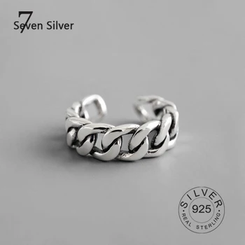 Pravi 925 sterling srebro prst obroči za ženske votel, verižne Trendy fine Nakit Velik Nastavljiv Starinsko Obroči Anillos