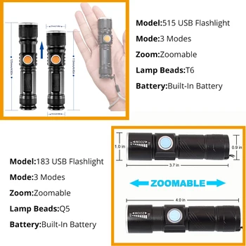 Prenosna LED eos Svetilka T6 Kolo Svetlobe Z Repom USB Polnjenje Glavo Zoomable vodotesno Svetilko Vgrajeno baterijo