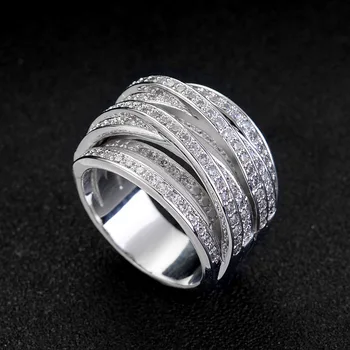 Pretiravati moški prst prstan luksuzni AAA+ Cirkon Kristalni Kamen Silver Plated Obroči za Ženske, Nakit, Poročni Prstani Darila