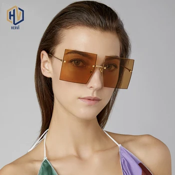Prevelik Rimless Kvadratnih Sončna Očala Ženske 2020 Nove Luksuzne Blagovne Znamke, Modni Ravno Top Rdeča Modra Jasno Objektiv Enem Kosu Moških Očala Gafas