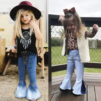 Pudcoco Moda Traper Hlače Otroci Baby Dekleta 2018 Nove Bell-Dno Dolge Hlače Širok Noge Jeans Hlače 2-7T