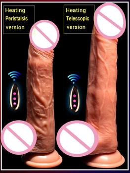 Realističen Dildo, Vibrator Ogrevanje na opozarjanje z vibriranjem Velik Ogromen Penis G Spot Sex Igrače za Ženske, USB za Polnjenje, Teleskopski Dildo