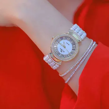 Relojes par mujer 2019 Vroče Prodajo Fashion Quartz Ure Visoke Kakovosti Rimskimi številkami Izbiranje Pearl Verige relojes par hombre