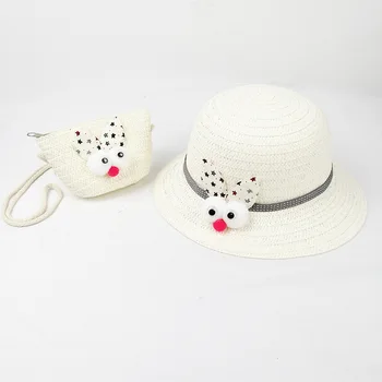 Risanka zajec tkane nedelja klobuk otrok sonce klobuk s torbico slamnik otrok klobuk dekle nedelja klobuk UV zaščito slamnik