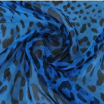 Rjava Vino Modra Leopard Natisnjeni Svila Šifon Tkanine Narave Svile Tkanine Iz Svile Tkanine