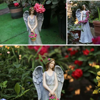 Romantični Vrt Okras Hiše Na Prostem Ameriški Državi Vrtnarjenje Smolo Kiparstvo Dnevna Soba Angel Flower Fairy Kip 05499