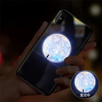 Roza Luna Kaljeno Steklo Ohišje Za iPhone 11 12 Pro Max Primeru Bliskavico LED Kritje Za iPhone 7 8 Plus X Xr Xs Max SE 2020 12 Mini Primeru