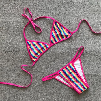 Seksi Tri Kose Bikini Komplet 2021 Nove Dolg Rokav Kopalke Ženske Push Up Kopalke Prugasta Ženski Bikini Kopalke Plaža Obrabe