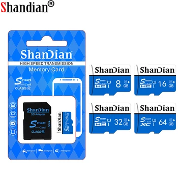 SHANDIAN Micro sd kartico 16GB 32GB 64GB Class 10 z SD SDHC SDXC Pomnilniško Kartico SD 128GB 8GB Visoko hitrost Mini TF kartica