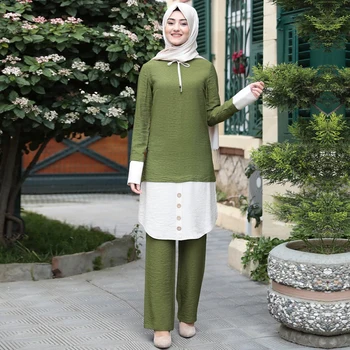 Siskakia Muslimanskih Žensk Obleka Komplet 2020 Dubaj Abaya Malajski Turčija UAE Moda Dva Kosa Obleko Nastavite Dolg Rokav Vrh z Dolge Hlače