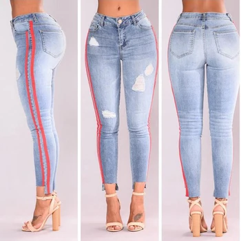 Skiny Stretch Elastična Jeans Za Ženske, Modro Visoko Pasu Skinny Jeans Ženska Priložnostne Traper Hlače Svinčnik Hlače Big Hip Plus Velikost 3X