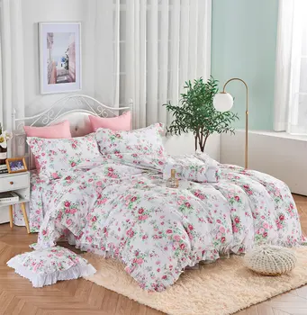 SLADKO roza cvet posteljni set, dvojni polno kraljica kralj bombaž romantično eno dvojno domačega tekstilnega bedspread vzglavnik odeja pokrov