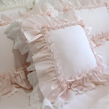 Sladko roza Evropske vezenje blazine pokrov ruffle Čipke bombaž blazino kritje torto plasti princesa elegantna posteljnina vzglavnik