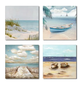 Slikarstvo Črno In Belo Steno Umetniške Slike 4 Plošči Sodobnih Modularno Slike Natisne na Plaži Seascape Slikarstvo Morsko Ladjo, sončni Zahod