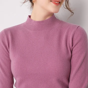 Smpevrg volne ženske pulover ženski pulover dolg rokav pol visok ovratnik pulover ženske skakalec puloverje divje ženske