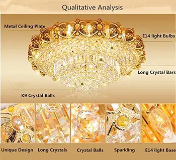 Sodobna K9 Crystal Zlata Lestenec Podometno Montažo LED Stropna Svetilka Obesek luç za Dnevna Soba Jedilnica
