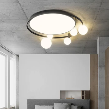 Sodobna Preprost LED Stropna svetilka, Jedilnico, dnevno sobo, svetlo stekleno kroglo črni krog Lučka spalnica, kuhinja Stropne razsvetljave