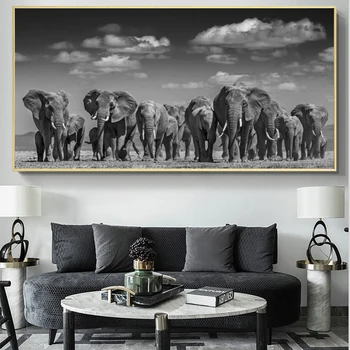 Sodobna Živali, Plakatov in Fotografij Wall Art Platno Slikarstvo Afriški Slon Črede Slike za dnevno Sobo Cuadros Dekor Brez Okvirja