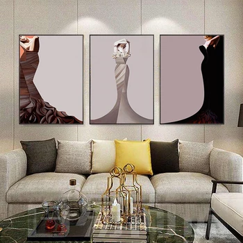Sodobne Ženske Wall Art Povzetek Elegantno Obleko Lady Platno Slikarstvo Klasične Poster Tiskanje Lepoto Stenske Slike Moda Doma Dekor