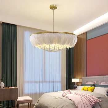 Sodobni luksuzni belo pero lestenec, Nordijska romantično krog lestenec, dnevna soba spalnica kuhinja visi svetilka dekorativne svetilke