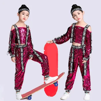 Songyuexia Novo tiste otroke opravljanje jazz dance kostumi, ples dekleta Jazz brez naramnic dolg rokav hiphop oblačila Hip-Hop ples