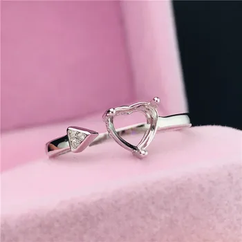 Srce oblike, velikosti 6X6mm obroči podlagi S925 srebrni prstan znanja kolenom vile nastavitev kamen vdelan nakit modni DIY ženske lepo