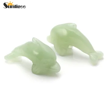 Sunligoo 2 Kos Naravnih Green Jade Gemstone Zdravilnimi Kristali Ročno Izrezljane Delfini Zbirateljske Kip Figur Ljubezen Kristali Darilo