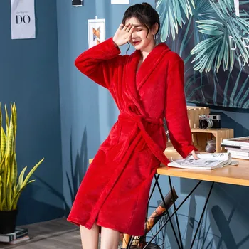 Toplo Sleepwear Ljubitelji Zimskih Novo Coral Runo More Kimono Plašč Flanela Domov Oblačila Intimno Perilo Risanka Nightgown
