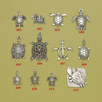 Tortoise Čare, Antique Silver plated Tortoise Obeski/Čare,Morska želva cahrms, DIY blago, nakit, izdelava