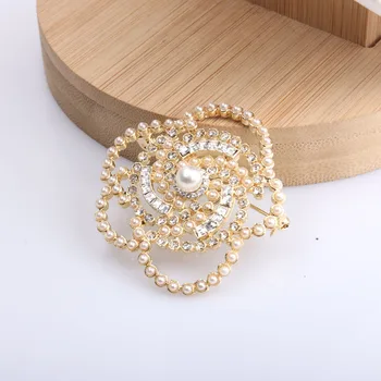 Trendy design kristalno pearl camellia cvet Broška nakit za ženske stranko poroko