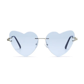 Trendy novo srce rimless sončna očala ženske 2020 luksuzne blagovne znamke brez okvirjev obrezovanje sončna očala dame ocean objektiv rožnata očala gafas
