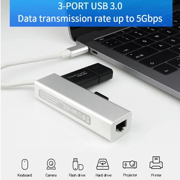 USB Gigabit Ethernet Rj45, USB, C HUB kartica Lan 1000Mbps Tip C do USB 3.0 HUB 10/100/1000 Omrežna Kartica za MacBook