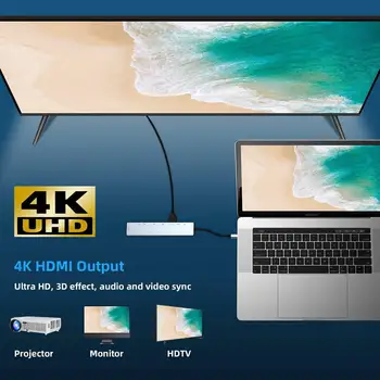 USB HUB USB C HUB, da Muti USB 3.0, HDMI 4K SD TF Card Reader PD polnjenje Avdio priključek RJ45 Adapter za MacBook Pro Tip-C Hub Razdelilnik