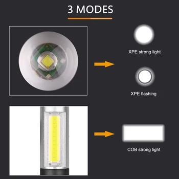 USB Polnilne LED Svetilka Z XPE in COB LED vgrajeni 1200mAh Litijeva Baterija Nepremočljiva Kamp Svetlobe Zoomable Baklo