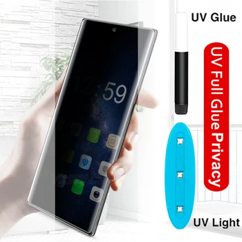 UV Tekoče Polno Lepilo Zasebnosti Kaljeno Steklo Za Samsung Galaxy S8 S9 S10 S20 Opomba 8 9 10 Plus 20 Ultra Anti Vohun Screen Protector