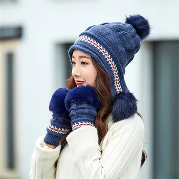 Ušesa volne pletene klobuk, rokavice ženski zimski modni korejska različica Joker oblazinjeni toplo korejski pozimi