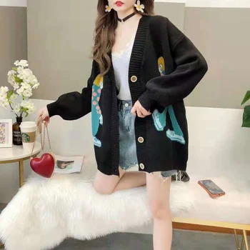 V jeseni novi modi zahodni slog barvno ujemanje mrežo dolgo ohlapen pulover pletenje jopico ženski languid je leni
