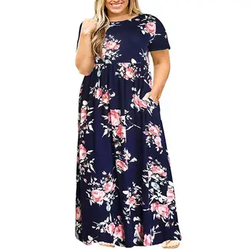 Velika velikost obleka ženske poletne velike velikosti kratek rokav tiskanja so odporni na obrabo, dolgo obleko plus velikost maščobe MM ženske obleke maxi obleko