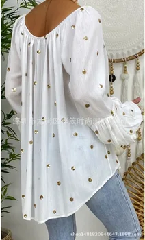 Velika velikost svoboden ženske bluzo 2020 poletje bluzo bohemian vrh priložnostne Proti-vrat rog kažejo sequined traku dame majica