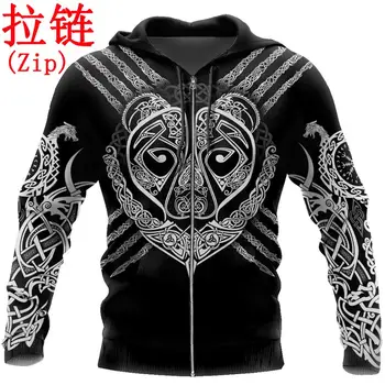 Viking simbol - Imeti Tattoo 3D Vsem Natisnjeno Moški puloverji s kapuco Harajuku Moda hooded Majica Vrhnja Športna jakna Zip Hoodie