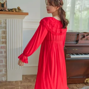 Vintage Luksuzni Modal Gaza Žensk Dolgo Nightgowns Dolg Rokav Mehke Čipke Elegantna Počitnice Sleepwear Pomlad Jesen Svoboden Nighty