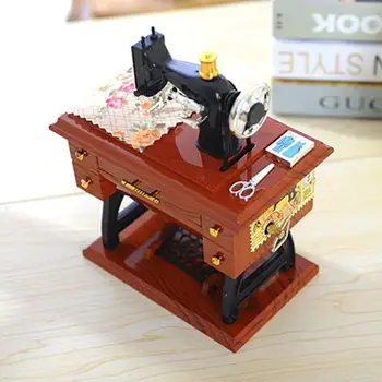 Vintage Music Box Mini Šivalni Stroj Slog Mehanske Darilo za Rojstni dan Namizni Dekor Padec ladijskega prometa