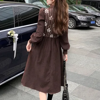 Visoka Kakovost 2021 Novo Pomlad Moda Letnik Pletene Mozaik Dolga Obleka Ženske Visoko Pasu A-line Vestidos korejska Stranka Obleke
