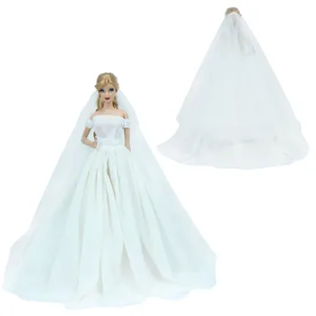 Visoka Kakovost Obleko Belo Poročno zabavo Princesa Obleke Elegantno Krilo Belo Glavo Tančico Oblačila za Barbie Lutka Oprema Otroška Igrača