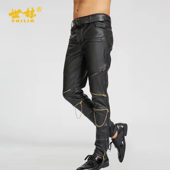Vogue novih sklada 2020 zip usnjene hlače, Moške usnjene hlače
