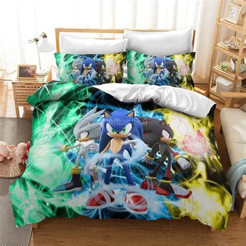 Vroče Prodaje 3D Sonic Hedgehog Posteljnina Nabor Risanka Rjuhe Kritje Prevleke Anime Bedclothes Twin Polno Kraljica Kralj Odeja Pokrovček Nastavite