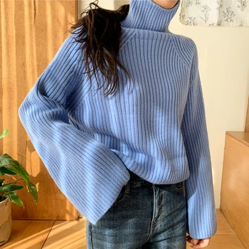 WAVSIYIER chic vintage vzletno-pristajalne steze turtleneck pulover ženske pomlad zima debele pletene džemper korejski ženska gospa trdno elegantno pullov